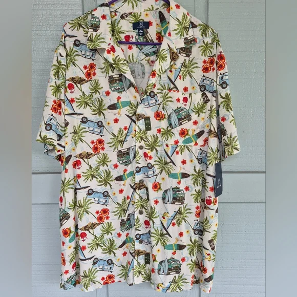 George Men's Floral and Palm Print Shirt S/S XL Jeep Surfboard Van Beach Resort - Picture 6 of 6